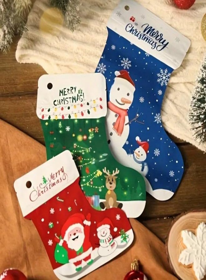 Skytail 5pc Small Silver Foil Christmas Gift Bags Xmas Themed Chocolate Candy Bags Stockings Shape Ziplock Fancy Chritstmas Wraps Cookie Bags for Presents Goodies Gifts Wrapping Decoration Supplies - Image 4